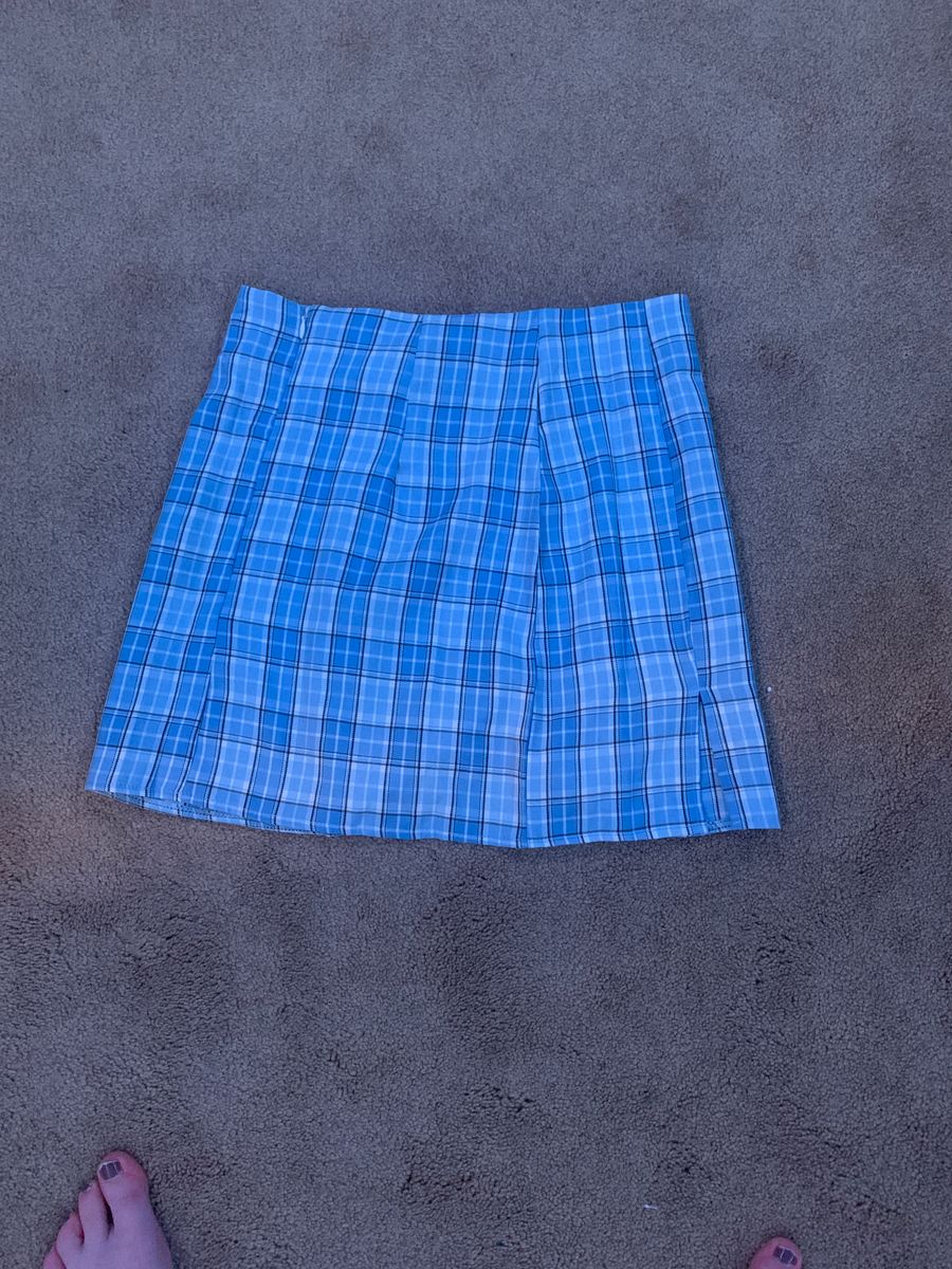 Blue plaid mini skirt
